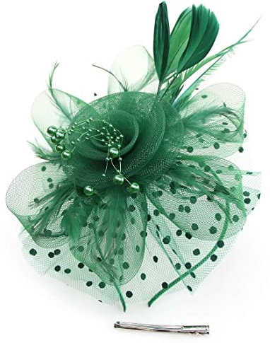 Chapeau bibi pour femme - Chapeau de mariage - Chapeau de thé - Chapeau de course Ascot - Chapeau de course - Bibi à plumes et fleurs - Avec bandeau et pinces à cheveux - Chapeau en maille à pois