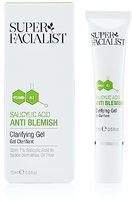 Super Facialist Anti Blemish Clarifying Gel With Salicylic Acid - Oil-Free Serum with Prebiotics & Niacinamide for Acne Treatment & Blackhead Remover, Vegan Friendly - 15ml