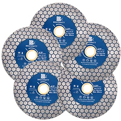 Diamant Trennscheibe 115mm - BRSCHNITT Doppelseitig zum Schneiden und Schleifen Granit Marmor Fliese Natursteine (5 Stück).