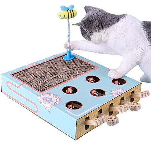 Katzen-Puzzle-Spielzeug | Mausjagd Katzenspielzeug | Fangen Sie Mäuse Katzenspielzeug mit Katzenkratzpad, Katzen-Kartonbox mit Federplüschtieren, interaktives Spielzeug