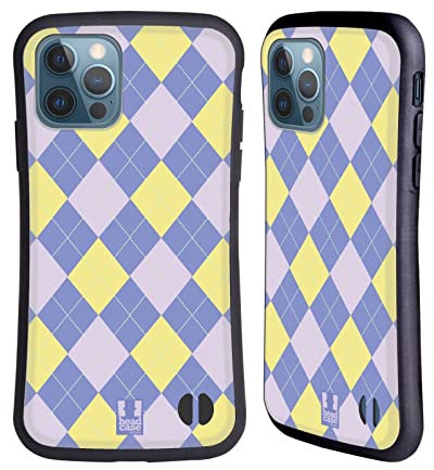 Head Case Designs Gelb Und Violett Argyle Muster Hybride Handyhülle Hülle Huelle kompatibel mit Apple iPhone 12 / iPhone 12 Pro