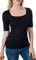 Artivaly Women's Half Sleeve Square Neck Slim-Fit Tee Tops, Black, L