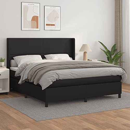 INLIFE Boxspringbett mit Matratze Schwarz 180x200 cm Kunstleder,85.89kg,3132393