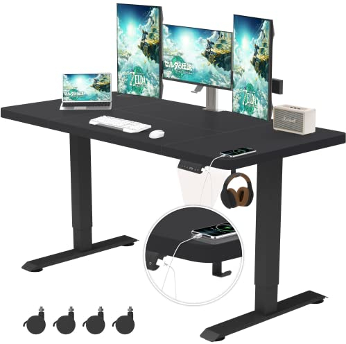 TRIUMPHKEY Höhenverstellbarer Schreibtisch 180x80 groß mit USB Ladeanschluss, 3 Memory-Steuerung Schreibtisch Höhenverstellbar Anti-Kollisions Computertisch Höhenverstellbarer Tisch Schwarz