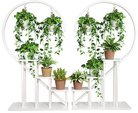 AFLCIO 4-stöckiger Pflanzenständer, Metall-Pflanzenständer, mehrere Blumenständer, Indoor-Outdoor-Pflanzen-Display-Regal für Terrasse, Garten, Ecke, Balkon, Wohnzimmer (2 Sets), weiß