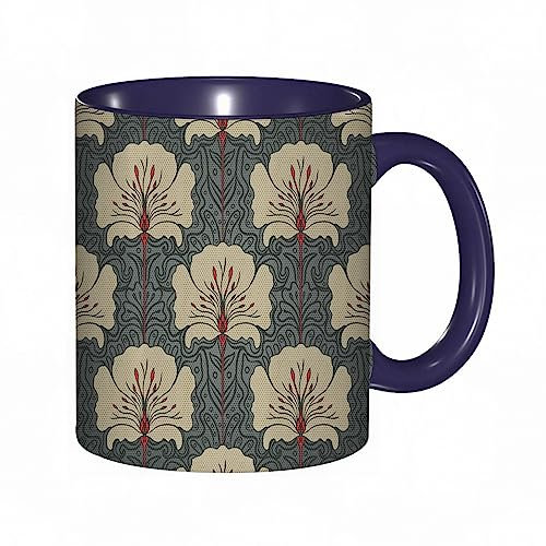 Tasse Keramik Floraler Jugendstil-Stil,romantische Mohnblumen und kunstvolles Naturdesign.Zinnober Kaffeetassen Große 330ml Mit Henkel 100% Handbemalt Trinkgläser Mit Griff Personalisierte Geschenk