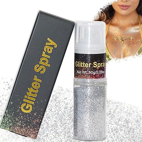 Silber Glitzer Spray für Gesicht Haare Körper,Body Glitter Haarspray Ultrafeines Puder Hairspray Glitter für Cosplay Makeup Musikfestival Party Kleidung Spray