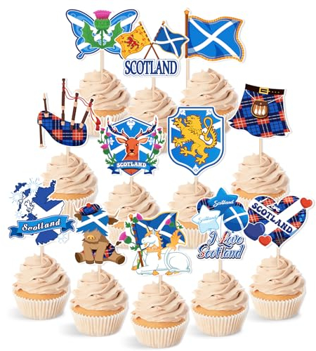 DPKOW 36pcs Scotland Cake Toppers Burns Night Party Decorations, Scottish Flag Cupcake Toppers Burns Night Table Cake Decorations, Scotland Toothpick Cake Decoration Supplies