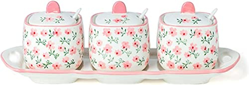 Pot à condiments Pot en céramique, sucrier à motif dessiné à la main avec couvercle, pot à sucre en forme de tasse à thé en céramique, accessoires de café, bec verseur à sucre, rangement de cuisine