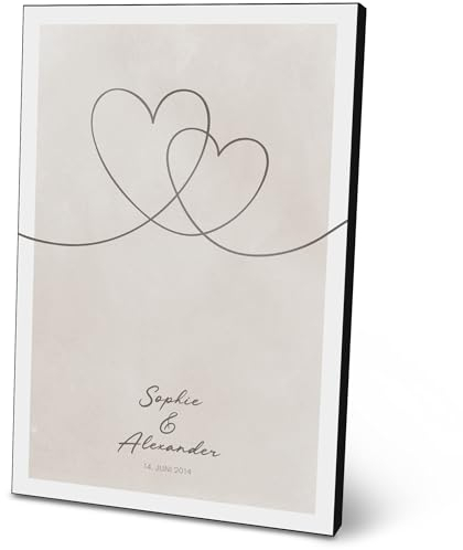 ARTFAVES® Personalisiertes Bild - Line Hearts - Geschenk für Paare, Hochzeit, Kennenlerndatum, Hochzeitstag als Poster 21 x 30/30 x 40 cm ohne/mit Rahmen oder als Holzbild