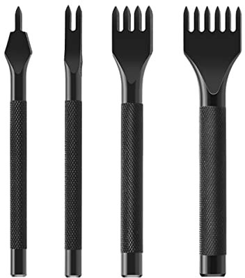 4 Stück Leder Locher Werkzeug Leder Meißel Schnürung Stitching Kit 1/2/4/6 Zinken Stanzen Nähen Tool für Lederarbeiten (3mm)