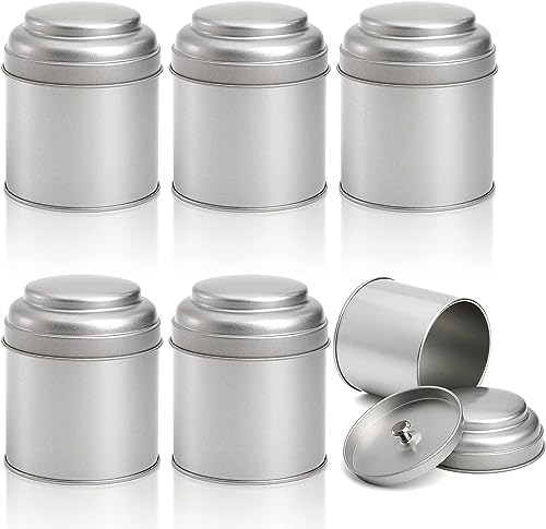 Lawei 6 Pack Tea Tins Canister with Airtight Double Lids, 8 OZ Round Tin Can Box, Small Kitchen Canisters Containers for Storage Tea, Coffee, Sugar, Loose Leaf, Candy, Herbs and Spices, Silver