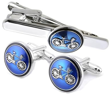 Daesar Krawattennadeln & Manschettenknöpfe für Herren, Krawattennadel Manschettenknopf Fahrrad mit Blau Schwarz EmaileKrawattenklammer und Manschettenknöpfe Set