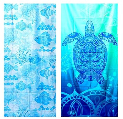 2 PCS Strandtuch Mikrofaser Beach Towel Badetuch Sandfrei XXL Schnelltrocknend Strandhandtuch Damen Strandtücher Sommer Zubehör Handtuch Strand Mädchen Geschenke für Damen 180*90 Schildkröte+Fisch