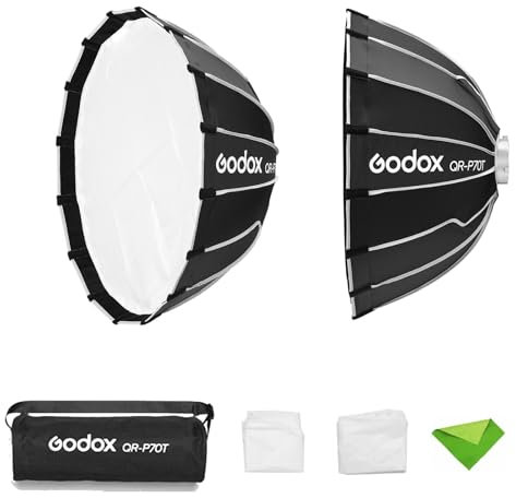 Godox QR-P70T 70 cm/27,5 Zoll Parabol-Softbox, Bowens-Mount-Softboxen, Schnellverschluss-Lichtdiffusor für Live-Streaming an kleinen Orten, Videoproduktion für SK400II SL-60W AD600BM VL150 UL150