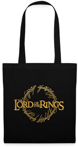 Spreadshirt Der Herr Der Ringe Großes Logo Mit Ring-Inschrift Stoffbeutel, One size, Schwarz
