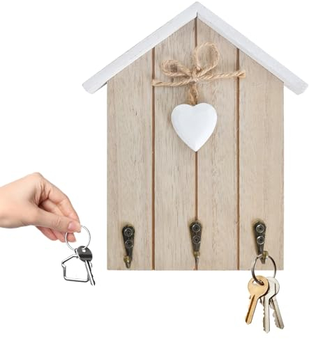 Porte-Clés Mural en Bois avec 3 Crochets, Boîte à clés Murale en Bois Décorative, Armoire à Clés Murale, Armoire à Clés en Forme de Maison, Porte Clé Mural pour Bureau Maison Couloir Entrée