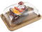 Beurrier en bambou avec couvercle en verre, plateau à dessert en verre transparent pour Thanksgiving, Noël, Nouvel An, 18 x 12 cm