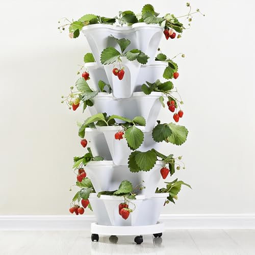 Generic Maceta de Fresas Apilable Vertical para Jardín, Torre de Plástico para Plantas y Hierbas, Soporte para Decoración de Porche y Exterior