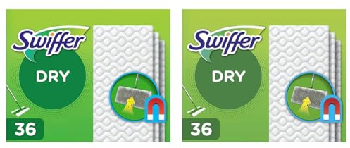 Swiffer Balai Attrape-Poussière Recharges Lingettes Sèches 36 Unités, Attrape Et Retient 3 Fois Plus De Poussière, Saleté Et Poils Qu’Un Balai Classique (Lot de 2)