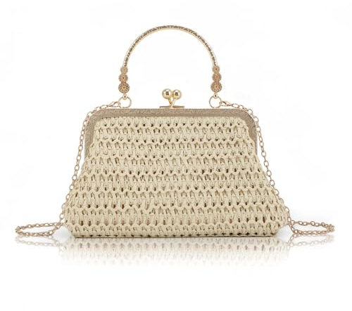 Jywmsc Bolsos de Paja para Mujer, Bolsos de Noche de Verano, Bolsos de Hombro Tejidos de Playa para Fiesta, Promoción, Boda