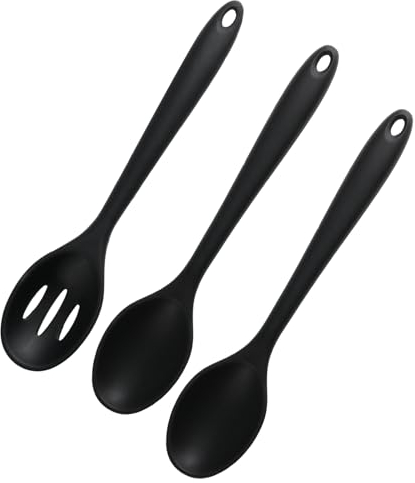 3 Pcs Cuillère à Mélanger en Silicone, Cuillères de Cuisine en Silicone, Spatules Cuillère de Cuisine en Silicone, Cuillere de Service Antiadhésives Résistantes à Chaleur pour Remuer Mélanger