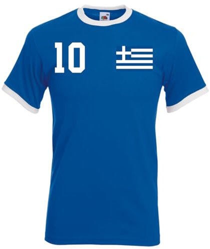 Herren T-Shirt Trikot Griechenland mit eigenem Namen + Nummer - Blau 3XL