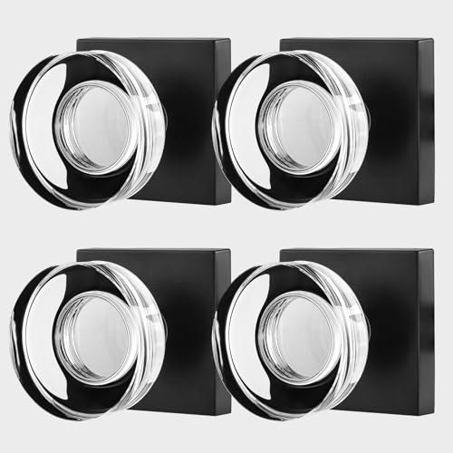 newliplace 4 Pack Glass Dummy Door Knobs Interior, Crystal Dummy Door Knob Interior for Closet, Black Dummy Door Handles for Bifold, Matte Black