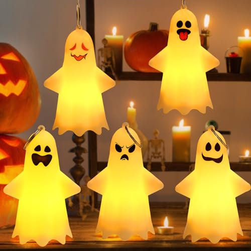 5 Stück Halloween LED Kerze Gespenst, Halloween Ghost Nachtlicht, Halloween Geister Deko, Halloween Deko Innen, Deko Wohnzimmer Dekorationen für Tischplatte Party Deko
