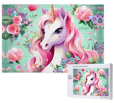 Pink Unicorn Puzzles 1000 Piece for Jigsaw Puzzle Wooden Puzzle Forfamily Friend Home Decor Wall Art 29.5 X 19.7 in