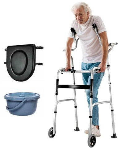 Joyfitness Klappbarer Standard-Gehwagen, Leichter Reha-Hilfsgeher aus Aluminiumlegierung, Verstellbarer, aufrechter Gehbock mit Sitzplatte, Unterarm-Armlehnen-Gehhilfe