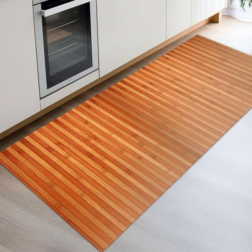 CosìCasa Tapis de cuisine en bois respectueux de l'environnement, polyvalent, antidérapant, lavable, parfait comme tapis de bain, tapis de cuisine ou tapis d'extérieur [50 x 120 cm, rouge - orange]