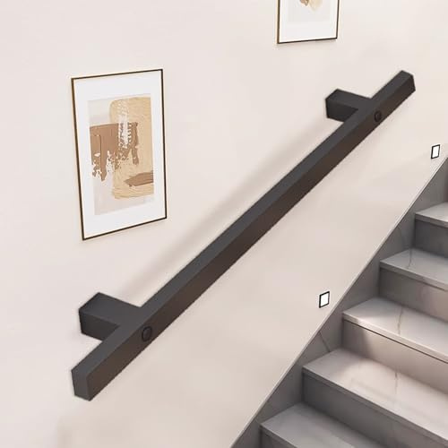 Pasamanos de pared para escaleras interiores de 4 pies a 16 pies, tubo galvanizado negro, barandilla de escalera con soporte de montaje en pared, barra de agarre de hierro forjado, manija de seguridad