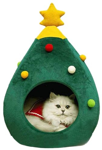 Weihnachtsbaum Katzenhaus, Gemütliches Süßes Dreieckiges Katzennest, Weihnachten Warm Katzenbett, Tragbares Haustierzelt Katzenhöhle Nest, Weihnachten Katzenschlafplatz Im Winter Für Drinnen
