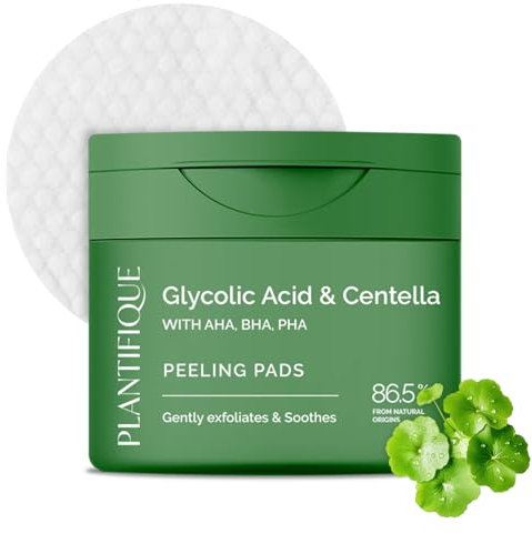 PLANTIFIQUE Korean Peeling Pads 60 Stück, mit Glycolsäure, CICA, AHA, BHA, PHA für Gesichtspeeling und zur sanfte Hauterneuerung - Toner Pads für alle Hauttypen - Nachfüllbarer Behälter