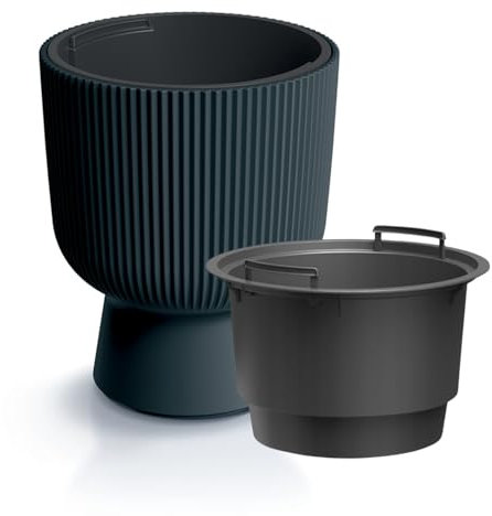 B2C Plant Pots Flower Planter 7 Colours 3 sizes Tall with insert Wavy Plastic Pot Boho Elegant Textured Cylindrical with base indoor/outdoor Modern (Anthracite, 40cm - 37L)