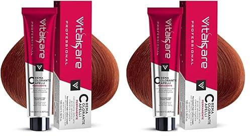 Vitalcare | Professional - Colorazione Permanente Professionale, Crema Colorante Capelli, Tintura Capelli con Proteine della Seta, n° 8/4, Biondo Chiaro Rame, 100ml (Confezione da 2)