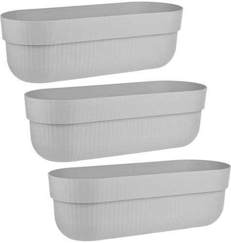 Engelland - 3 x Blumenkasten, Blumentopf, Farbe: Grau, Pflanzkasten mit Wasserspeicher/Drainagesystem und Abstandshalter, 50 cm, PP-Kunststoff, Balkonkasten, länglich, formstabil