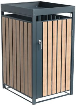 Westmann Metall Mülltonnenbox Planta 1x240 L Anthrazit Holzoptik Mülltonnenverkleidung mit Pflanzdach Pulverbeschichteter Stahl Abschließbare Flügeltür Wetterfest & robust Mülltonnen Unterstand