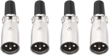 sourcing map 4pcs 3 Pin XLR Male Connector, Microphone Audio Cable Plug Mic Socket Accessories for Mixer, Power Amplifier, Silver