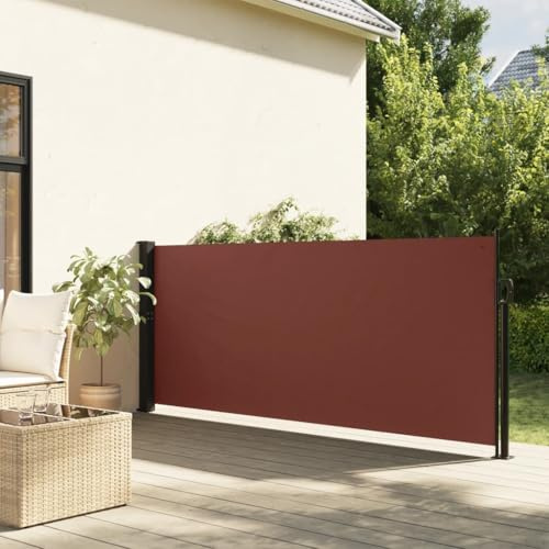 IKAYAA Seitenmarkise ausziehbar 140x300 Alu-Seitenmarkise Wandmakise Blickdicht Sichtschutz Windschutz Sonnenschutz Seitenrollo-Braun-140 x 300 cm