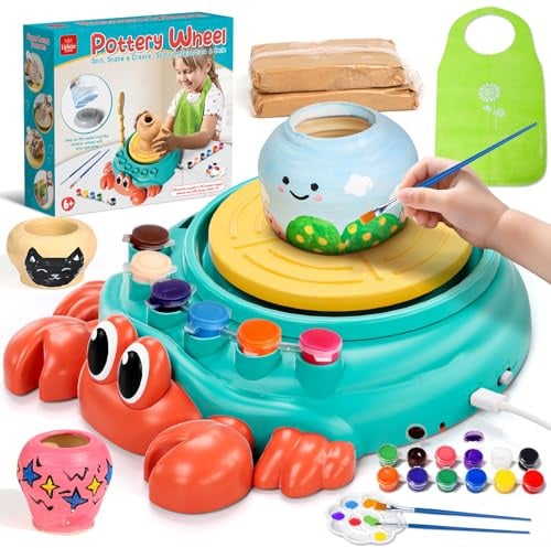 Lehoo Castle Rueda de cerámica para niños, arte y manualidades de cerámica completa para niños de 8 a 12 años con kit de pintura de arcilla seca al aire, herramientas de esculpir, suministros de arte