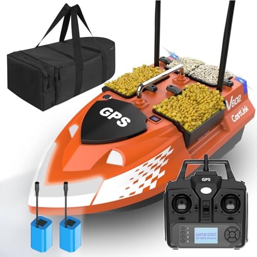 DYJD GPS RC Angelköder Boot Dual Antenna 4 Hoppers 500M GPS 3KG Köderboot zum Karpfenangeln Ferngesteuertes Angelnest Boot RC Köderboot mit Tasche (Orange)
