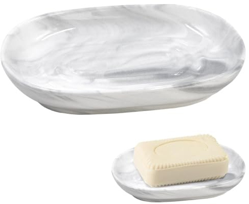 Zatixbu Seifenschale Keramik, Anti-Rutsch Seifenablage mit Marmor-Design, Seifenhalter für Badezimmer Dusche Küche, Hält Seife Trocken (Grau)