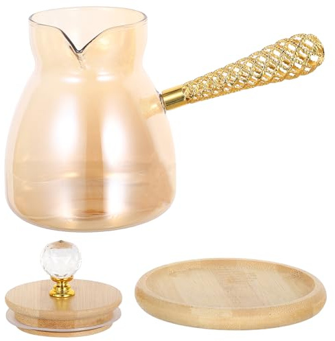 Glas Kaffeekanne 550ml Türkische Goldene mit Langem Griff | Handaufguss für Türkischen Kaffee, Elegante Form mit Seitenhenkel, Wärmeisolierend, 1 Stück
