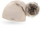 Neverless® außergewöhnliche Damen Strickmütze mit Fell-Bommel, Strick-Beanie hell-beige Unisize