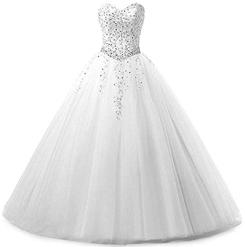 Zorayi Damen Liebsten Lang Tüll Formellen Abendkleid Ballkleid Festkleider Weiß Größe 34