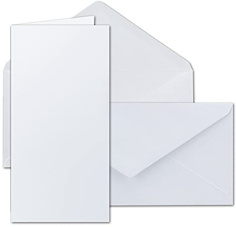 Kartenset inklusive Briefumschläge - 100er-Set - Blanko Einladungskarten in hochweiß - DIN Lang - 11 x 22 cm - Faltkarte/Klappkarte mit Umschlag - GUSTAV NEUSER