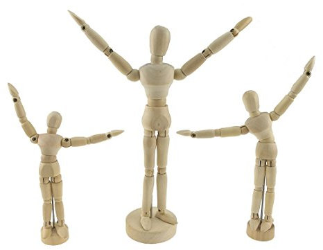 Set von 3 Holz Mannequin, Modellpuppe, Gliederpuppen zum Zeichnen