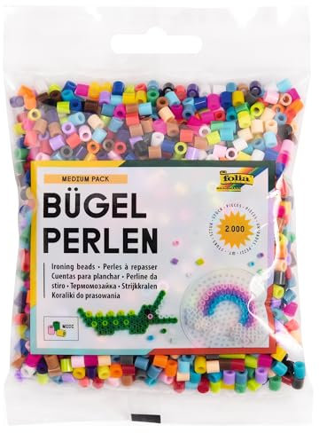 folia 73209 - Bügelperlen, 2.000 Stück sortiert in 22 verschiedenen Farben, Durchmesser ca. 5 mm, tolle Ergänzung zu den Stiftplatten